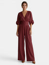 `Gleamond | Women's Wrap Front Wide Leg Jumpsuit with Balloon Sleeves and Pleated Waistband`