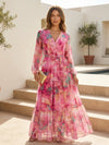 Gleamond | Women's Wrap Maxi Dress - Chiffon Floral Elegant Formal Gown