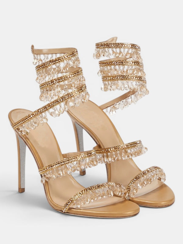 Gleamond | Women's Wraparound Sandals with Crystal Fringe and Stiletto Heel