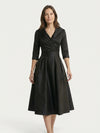 Gleamond | Wrap Midi Dress with Flared Skirt and Shawl Collar