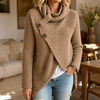 Women's Asymmetric Cowl-Neck Sweater with Button-Side Detail