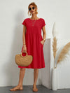 Women's Midi Dress with Gathered Waist and Side Pockets