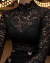 Gleamond | Women’s Floral Lace High Neck Blouse Elegant Long Sleeve