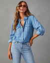 Classic Women's Denim Shirt with Button Placket and Chest Pockets