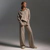 Matching Women's Tracksuit Set with Relaxed Fit Top and Wide-Leg Trousers