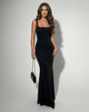 Women's Elegant Black Square Neck Slim Fit Maxi Dress