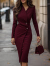 Gleamond | Women’s Wrap Midi Dress Elegant Formal Style