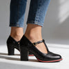 Elegant Women's T-Strap Brogue Block Heel Shoes