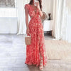 Elegant V-Neck Long Floral Dress with Cut-Out Details for Effortless Summer Style
