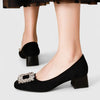 Women's Square Toe Heels with Jeweled Buckle and Block Heel