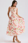 Women's Floral Corset Midi Dress with Lace Trim