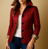 Hip-Length Diamond Quilted Jacket for Women with Stand-Up Collar
