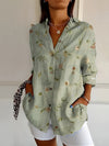 Women's Abstract Print Long Sleeve Blouse with Split Neckline