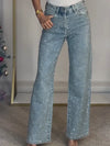 High Waist Rhinestone Wide Leg Jeans for Women