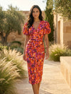 Gleamond | Women’s Printed Summer Dress Elegant Puff Sleeve V Neck