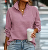 Textured Ribbed Knit Quarter Zip Sweater for Women