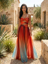 Gleamond | Women’s Strapless Maxi Dress Mesh Cut Out Evening Style