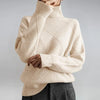 Women's Cashmere Blend Turtleneck Sweater with Diamond Knit and Ribbed Trim