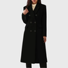 Women's Long Double-Breasted Overcoat with Notched Lapels and Button Cuffs