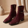 Women's Orthopedic Square Toe Suede Ankle Boots with Buckle and Block Heel