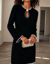Women's Pearl-Trim Keyhole Long-Sleeve Mini Dress