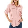 Women's UPF 50 Long Sleeve Hiking Shirt with Roll-Up Sleeves and Dual Chest Pockets
