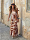 Women's Adjustable Tie-Strap Wide-Stripe Maxi Dress with Full Skirt